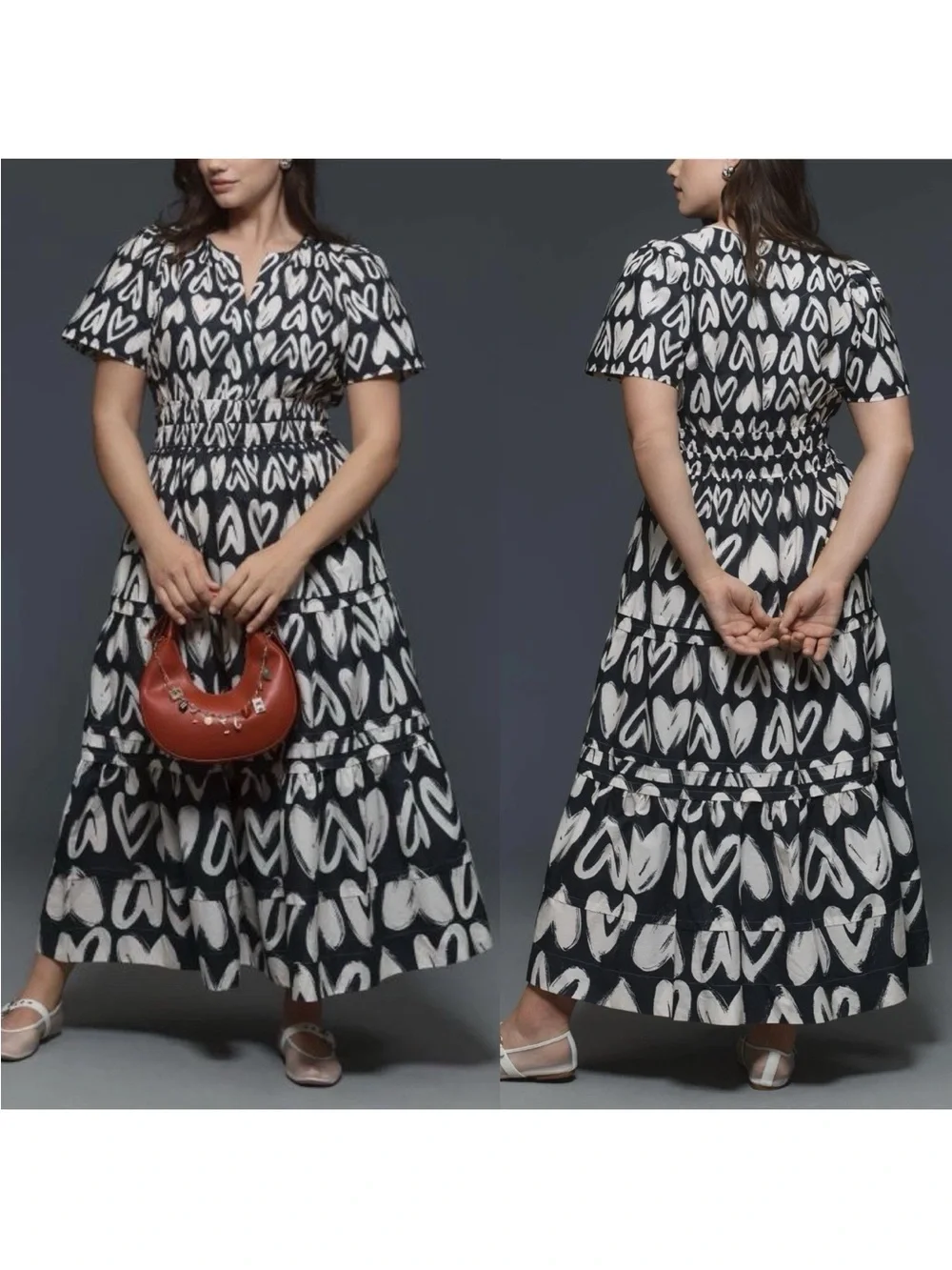 Anthropologie Somerset Maxi Dress Womens Black White Hearts w/Pockets - Picture 3 of 9